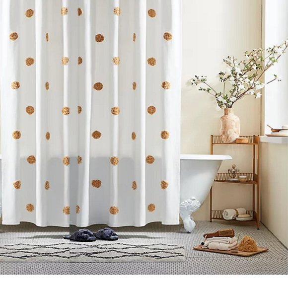 new GOLDEN SPICE Wild Sage ESMARIA 72x72" 100% Cotton Tufted Dots Shower Curtain - Picture 1 of 7